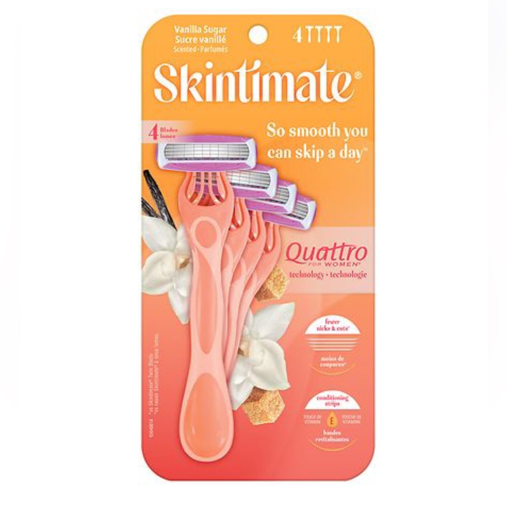 Skintimate Vanilla Sugar Exfoliating 4-Blade Disposable Razor, 4 CT